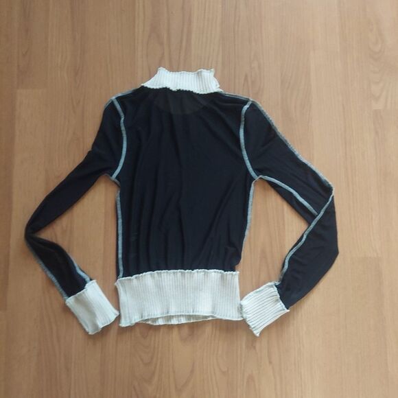Gilded Intent Black/Beige Mesh Top With Knit Trimocl Neck (Estimated) Sz XS - Picture 5 of 10